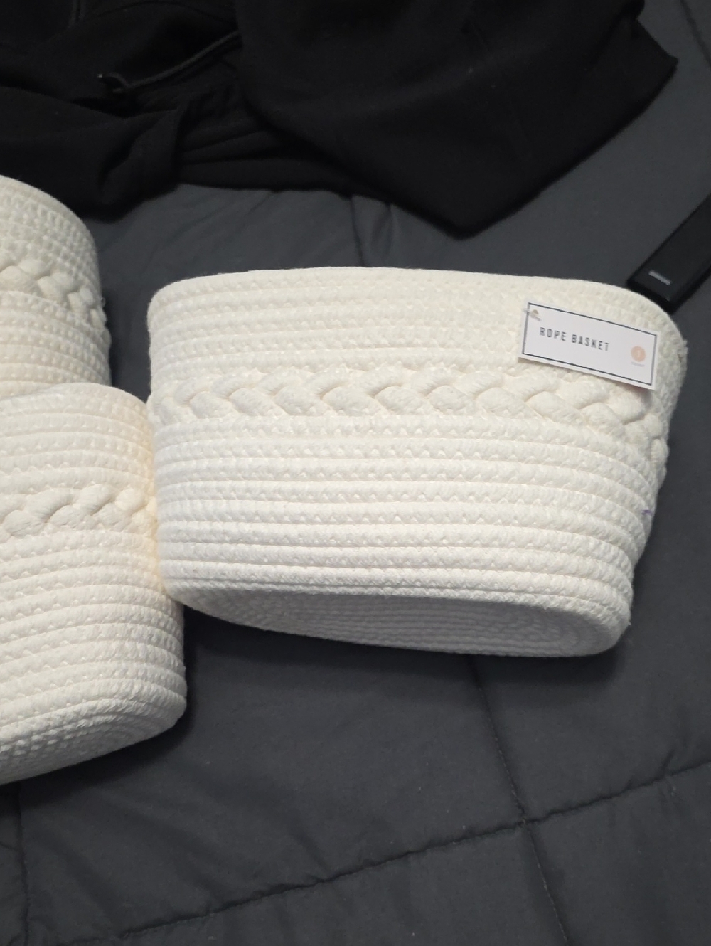 Set Of 4 Rope Basket Braided Cotton Storage Bins in Cream - Heavy Duty